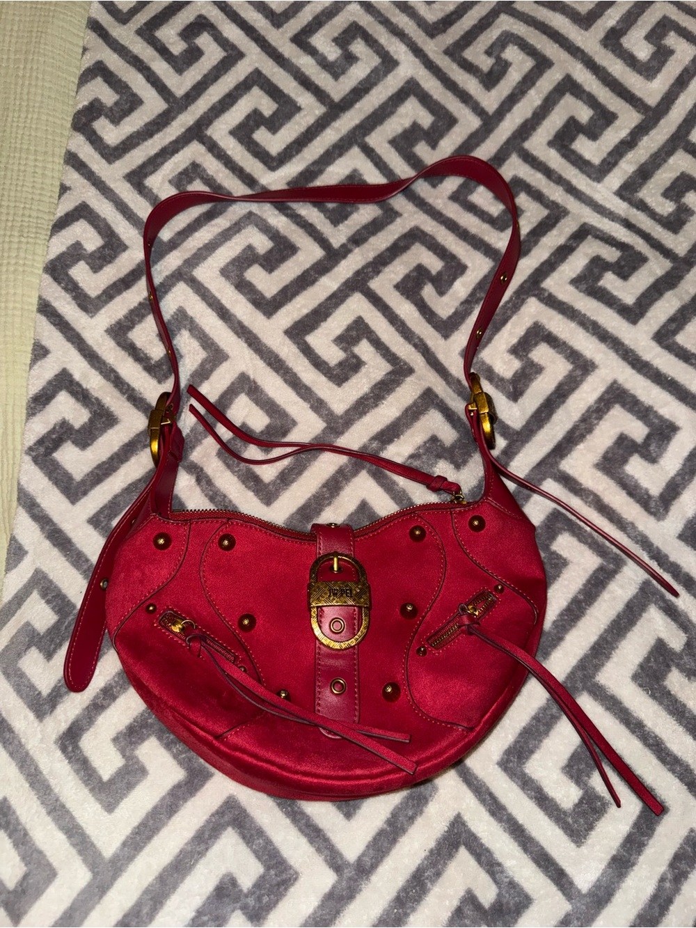 JW PEI Tessa Suede Shoulder Bag - Deep Magenta with Gold Hardware